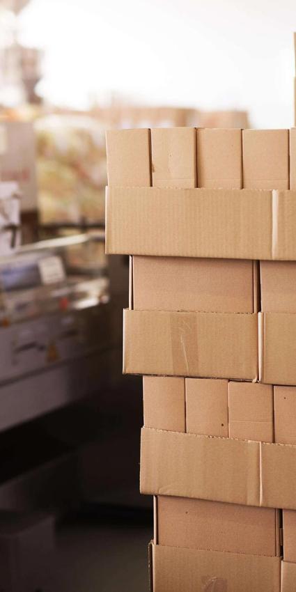 Brown boxes placed on the factory production line